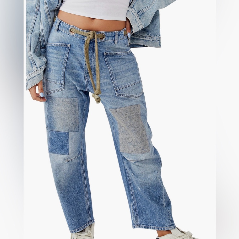 Women’s Blue Jeans with Patchwork Design